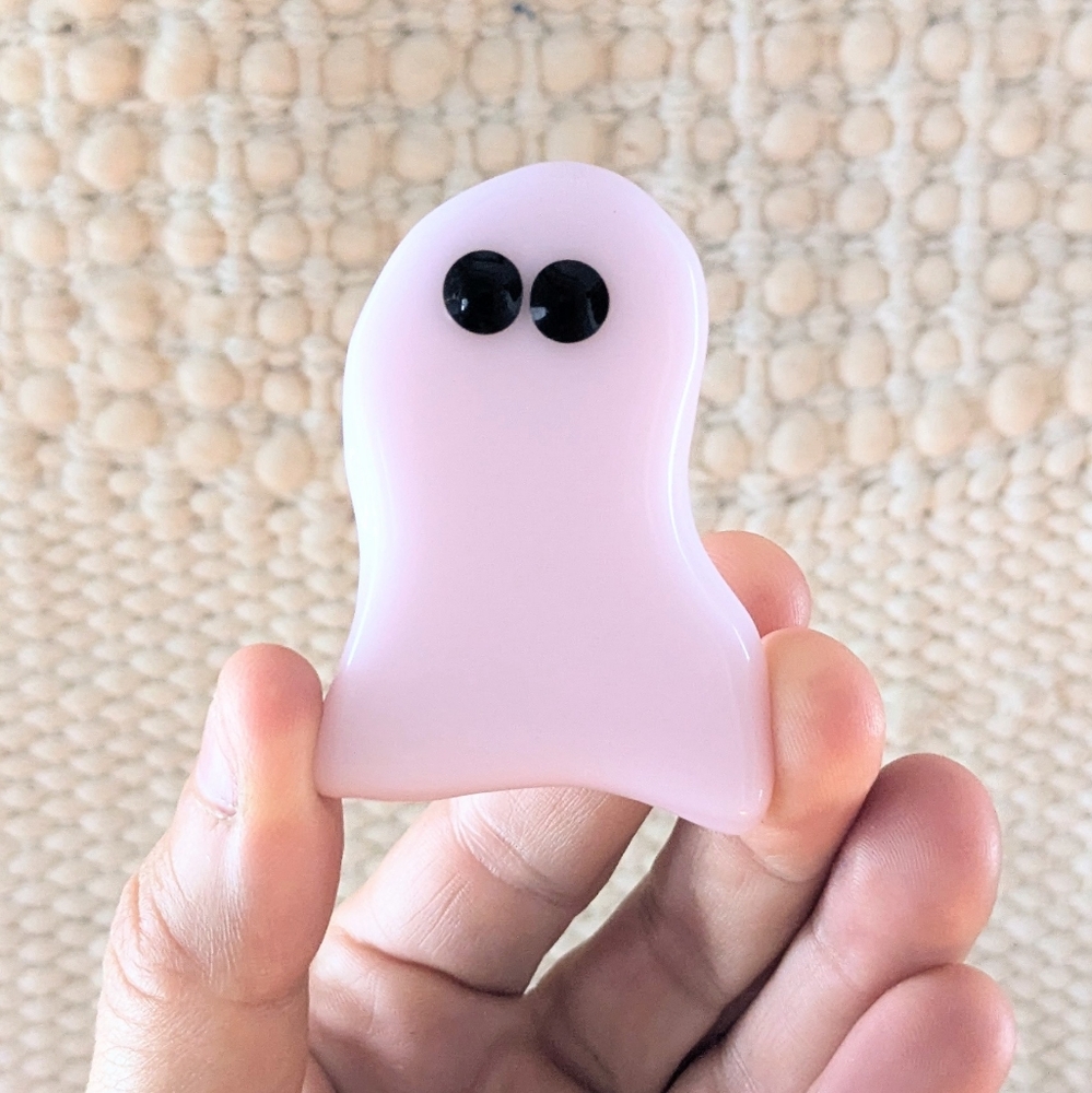 One-of-a-Kind Handmade Fused Glass Halloween Ghost – Pink